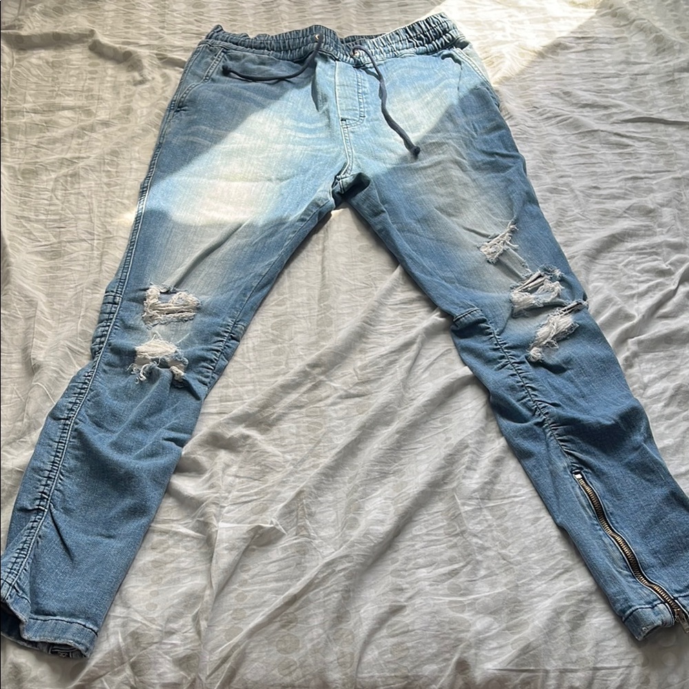 Divided Blue Skinny Jeans with Distressed Details